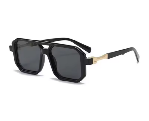 Okulary przeciwsłoneczne Retro Square Black UV400 z podwójnym mostkiem