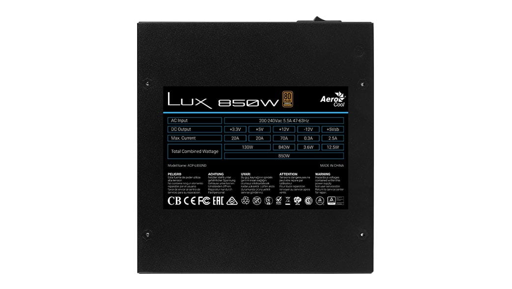 Aerocool LUX 850W płaskie kable