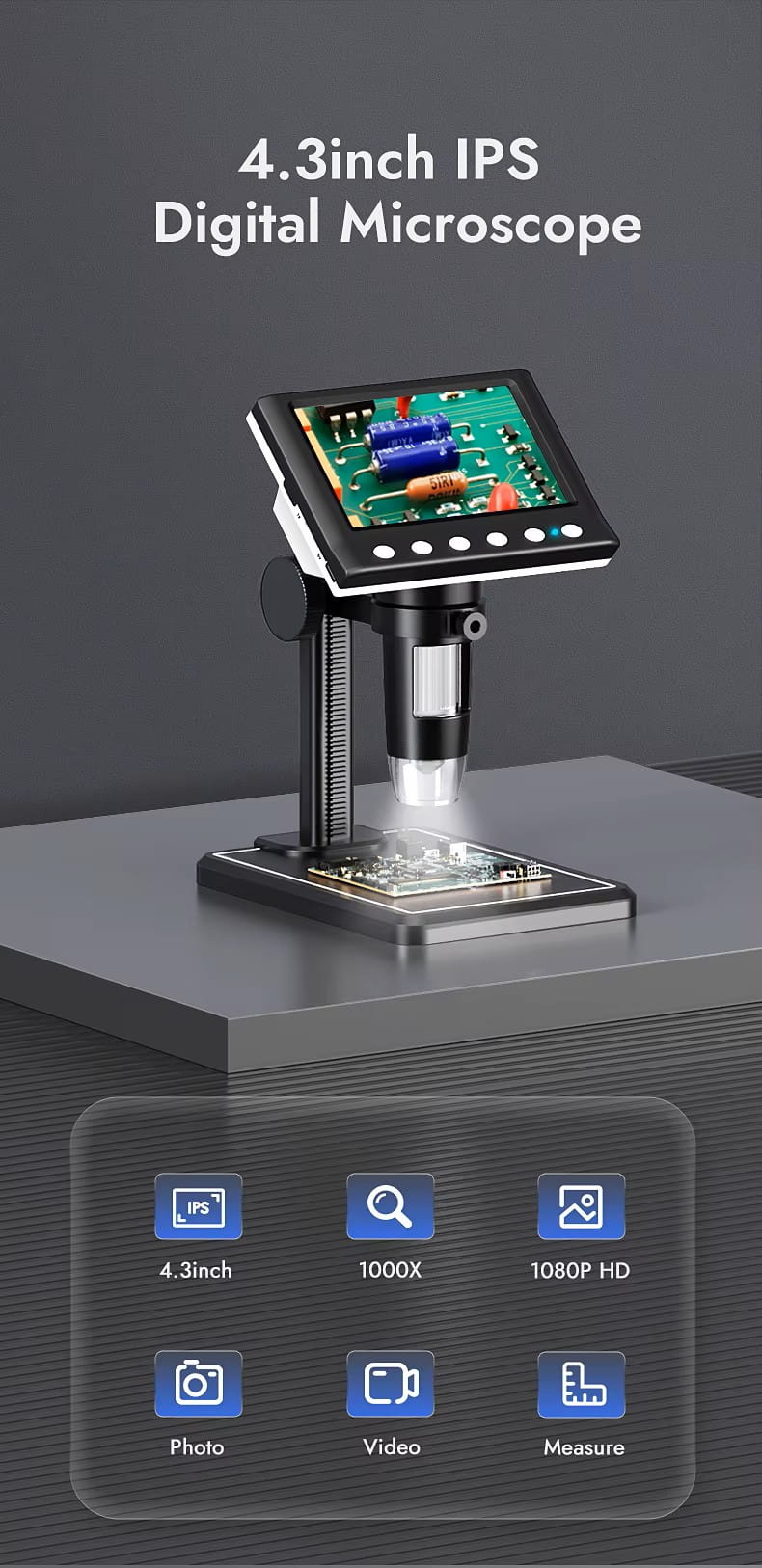 Ekran LCD 4.3 cala mikroskopu RIEVBCAU DM7-Z01C