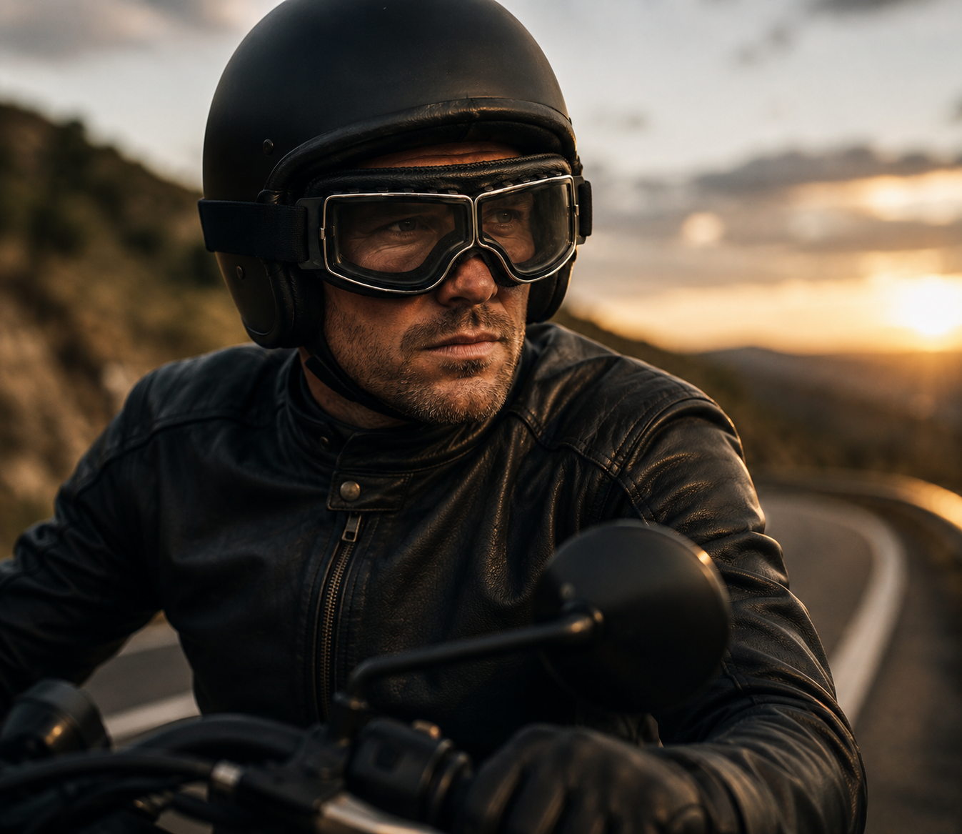 Okulary motocyklowe retro - czarne